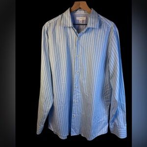 Banana Republic Fitted Blue Striped Button-Up Shirt Lind Sleeves Size XL